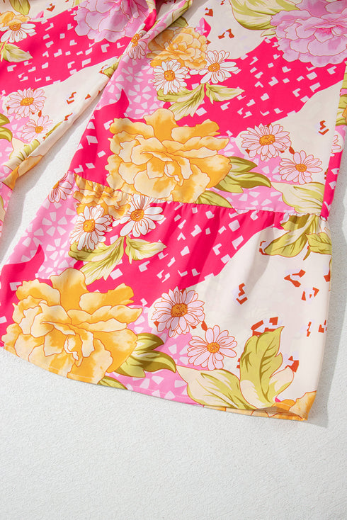 Multicolour Floral Print Ruffled High Waist Tube Top Loose Jumpsuit